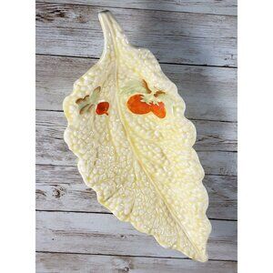 Crown Devon Leaf-Shaped Candy Dish – Pale Yellow Floral, 11.5", Vintage